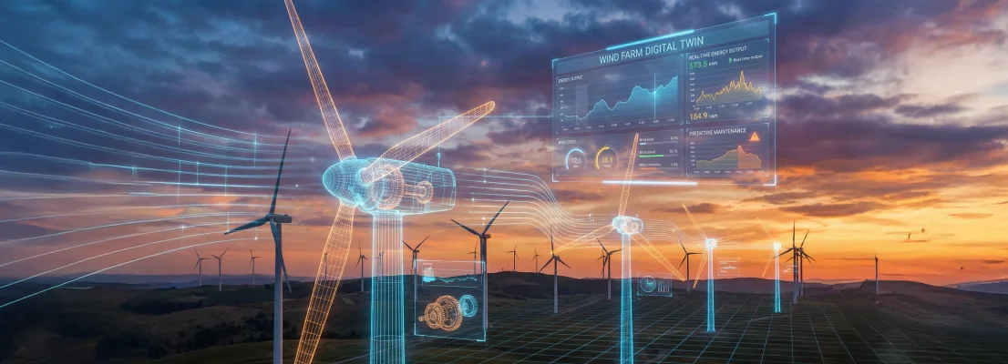 Wind farm digital twin turbine planning banner